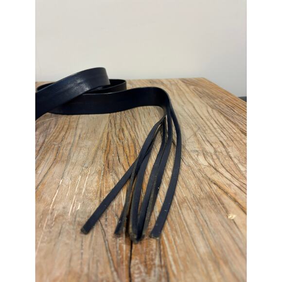 Vintage Navy Blue Leather Wrap Belt with Fringe - Picture 3 of 4